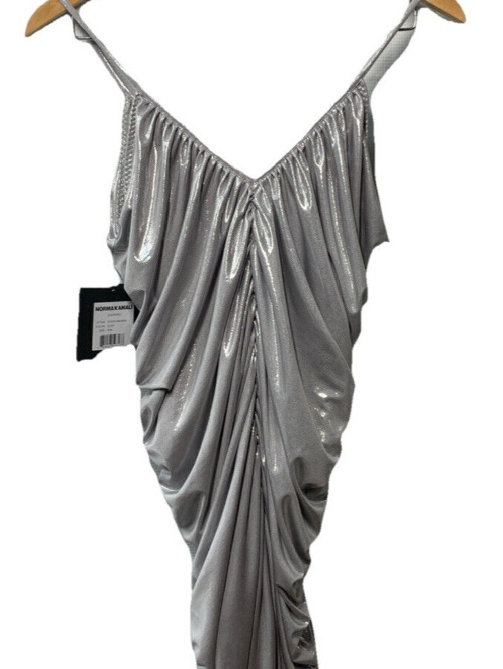Norma Kamali Women's Silver Ruched V-Neck Mini Dress Evening Party Size S/36